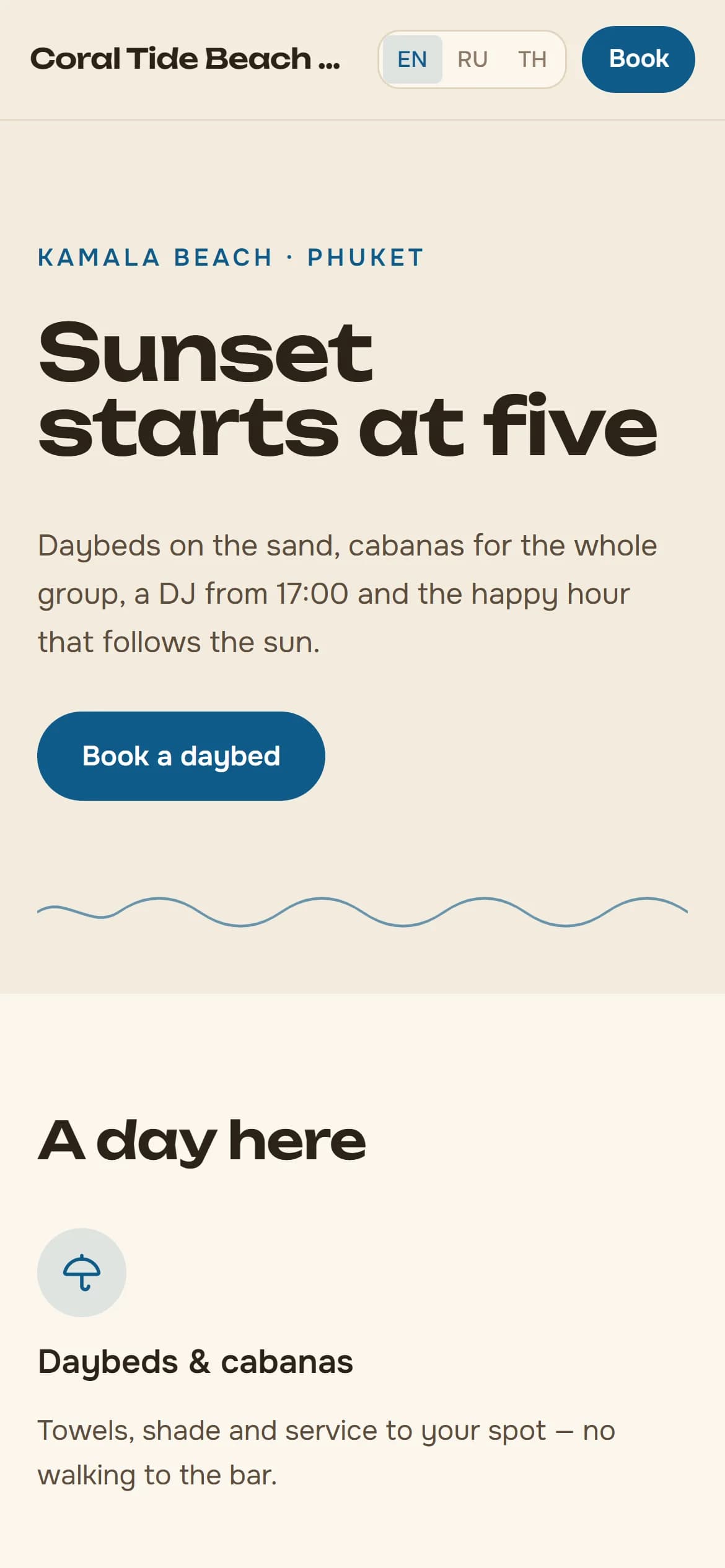 A venue's booking page on the guest's phone